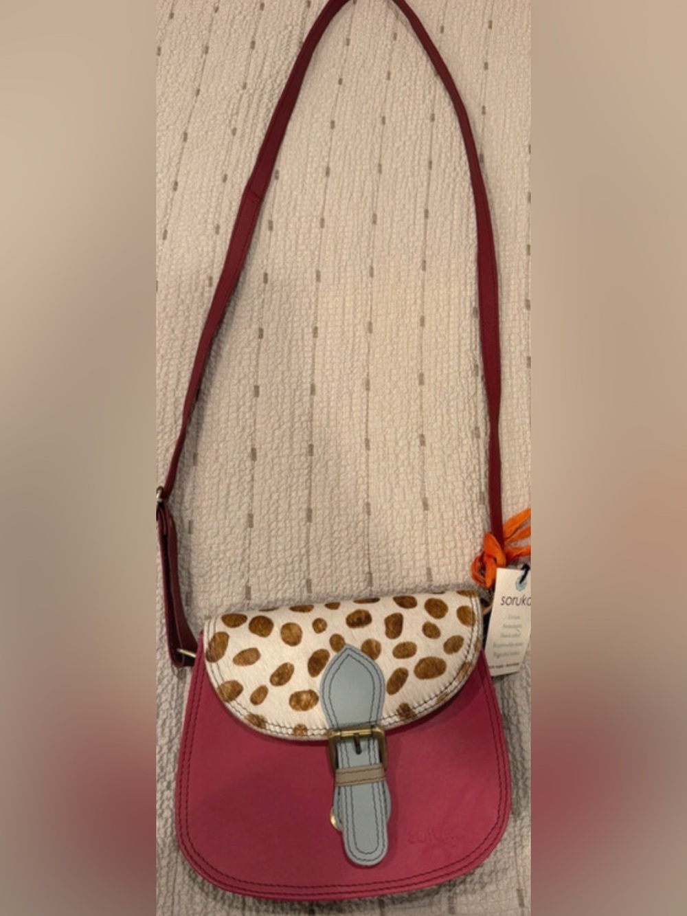 Women’s red/burgandy Crossbody Bag with Leopard-Print Flap